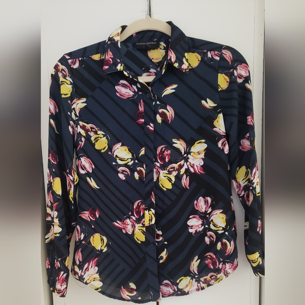 Banana Republic Floral Stripe Button-Down Shirt
